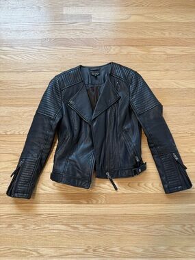 Topshop Black Quilted Moto Leather Jacket